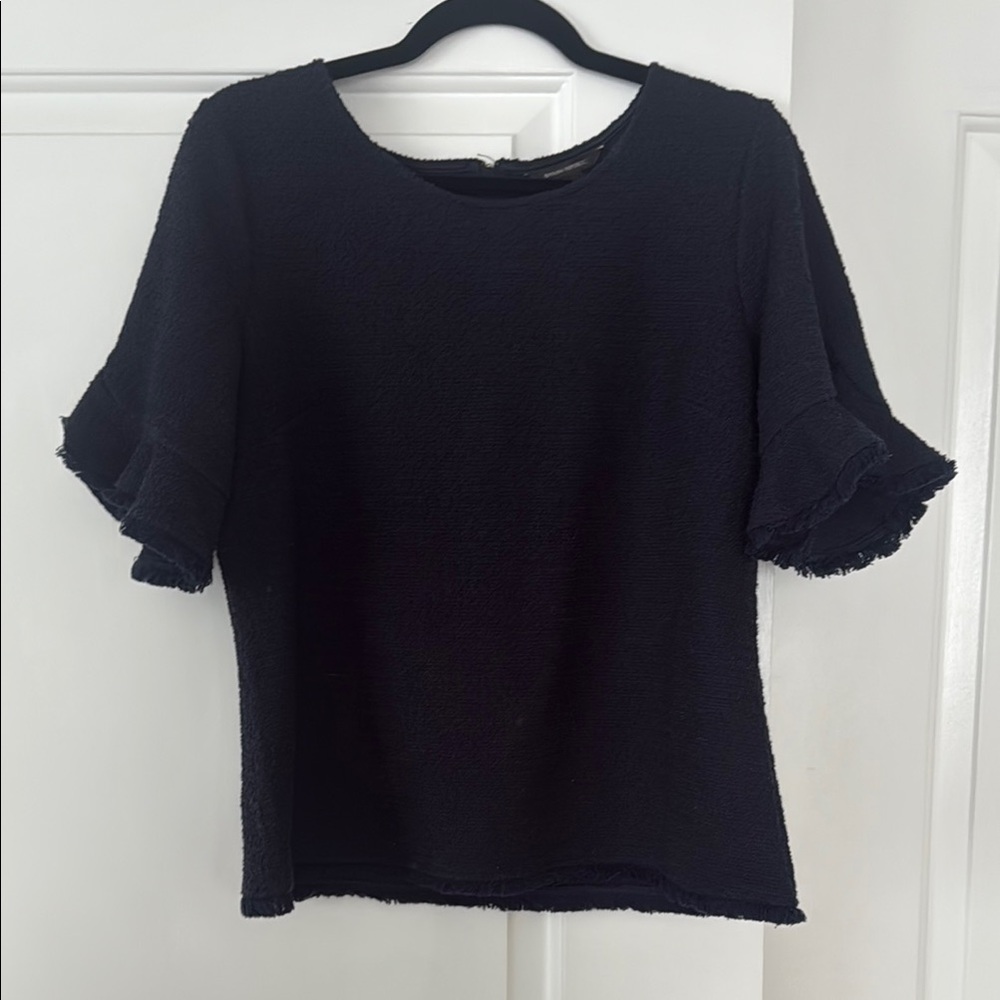 Banana Republic Navy Ruffle Shortsleeved Blouse